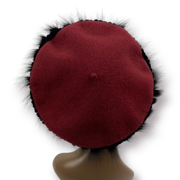 ❌SOLD❌1960's wool beret with mohair and fox fur trim - Picture 2 of 12
